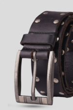 Men's Studded Leather Belt with Heavy Metal Buckle - Image 2