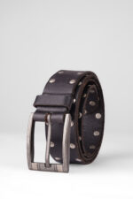 Men's Studded Leather Belt with Heavy Metal Buckle
