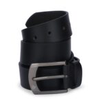 Men's Classic Black Genuine Leather Belt With Gun Finished Buckle