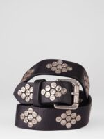 Textured Rivet Details Leather Belt