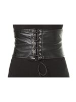 Women’s Genuine Lamb Leather Lace-Up Corset Waist Belt – Black - Image 2