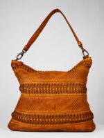 Beautiful Burnished Laser-cut Design Leather Shoulder Bag