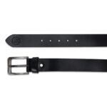 Men's Black  Shiny Genuine Leather Belt With Brush Finished Buckle - Image 2
