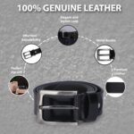 Men's Black  Shiny Genuine Leather Belt With Brush Finished Buckle - Image 4