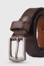 Men's  Vintage Brown Genuine Leather Belt with Gun Metal Buckle - Image 2