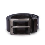 Men's Coffee genuine leather belt with antique brush buckle