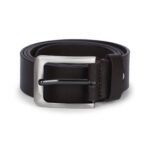 Men's Coffee genuine leather belt with silver buckle