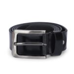Men's Black Shiny Genuine Leather Belt With Silver Finished Buckle