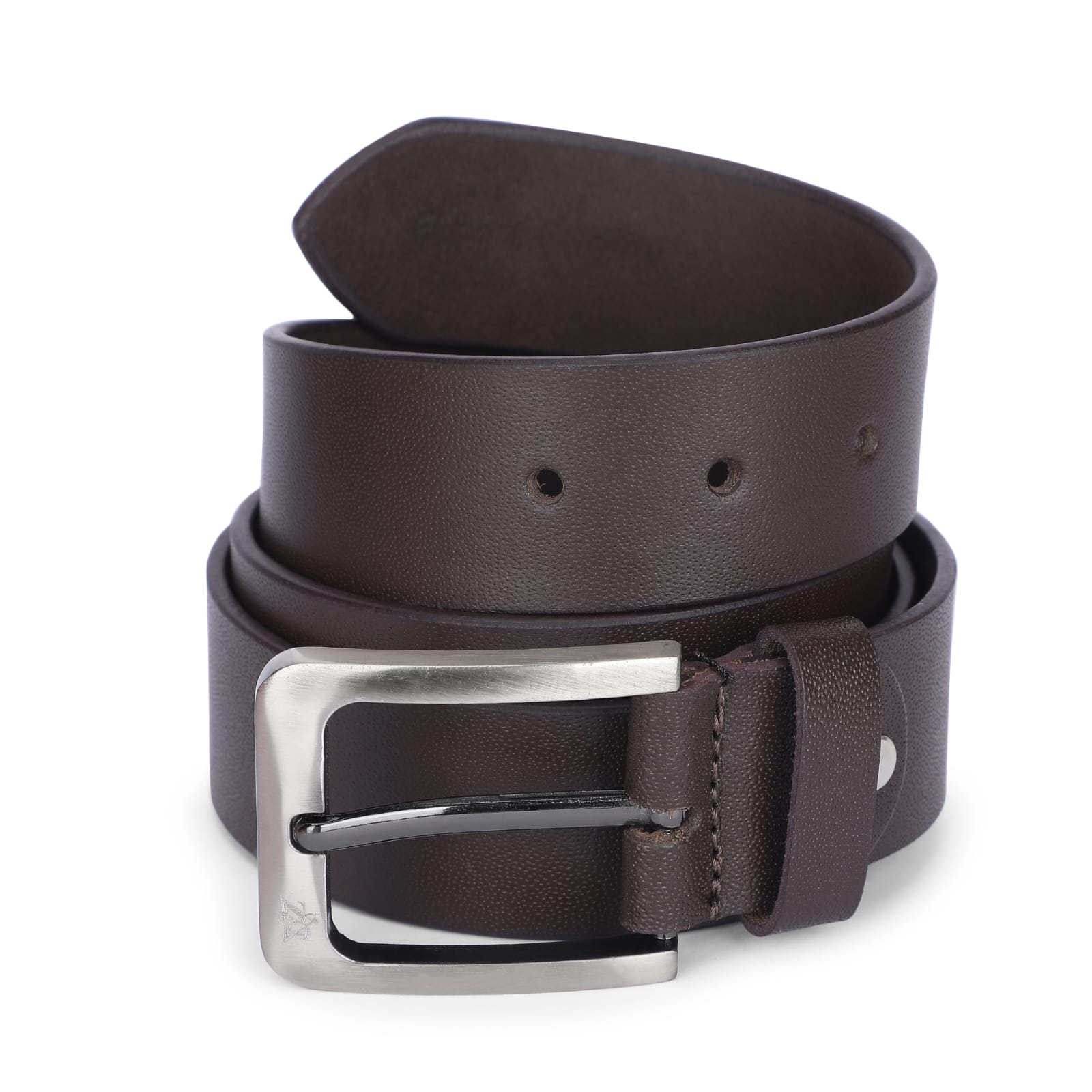 Mens brown genuine leather belt with silver finished buckle Men’s Brown Genuine Leather Belt With Silver Finished Buckle - Image 1