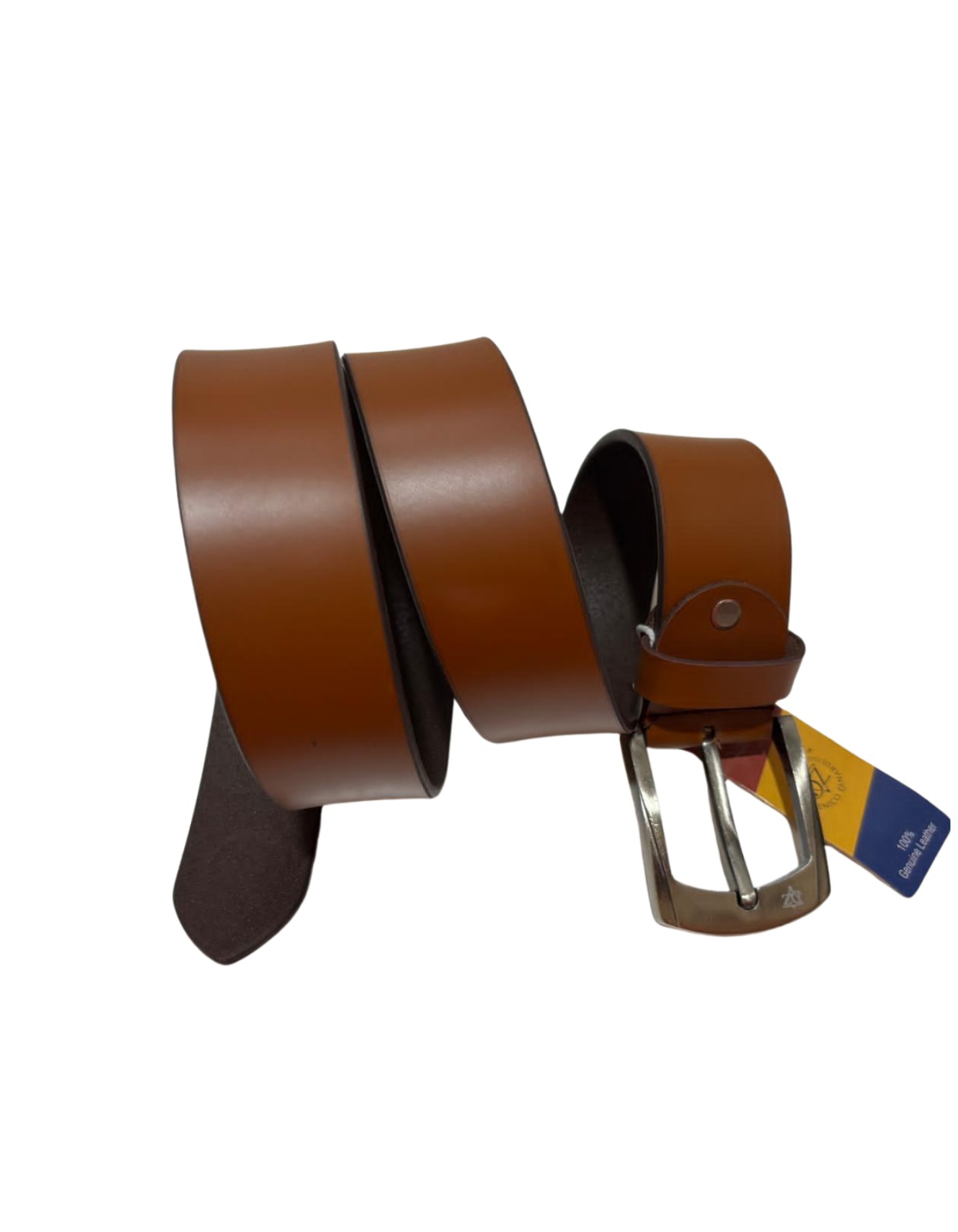 Mens shiny Tan genuine leather belt with pinhole buckle Men's Shiny Tan Genuine Leather Belt With Pinhole Buckle - Image 1